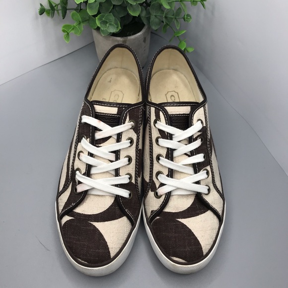 Coach dalia brown / cream monogram tennis sneakers shoes size 9M